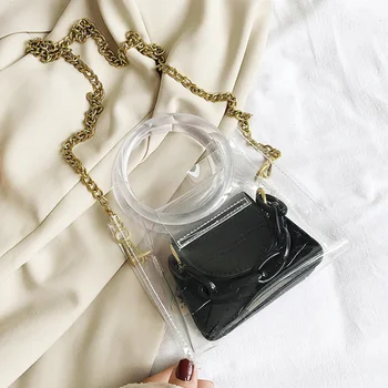 

solid Women Transparent Bag for women 2020 new fashion Clear PVC Jelly Small square bag luxury PU leather Shoulder Messenger bag