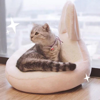 

Cute Rabbit Design Cat Sofas Soft Cozy Bed Mats for Puppy Small Dogs Kitten Waterproof Bottom Washable Pet Cat House Cave