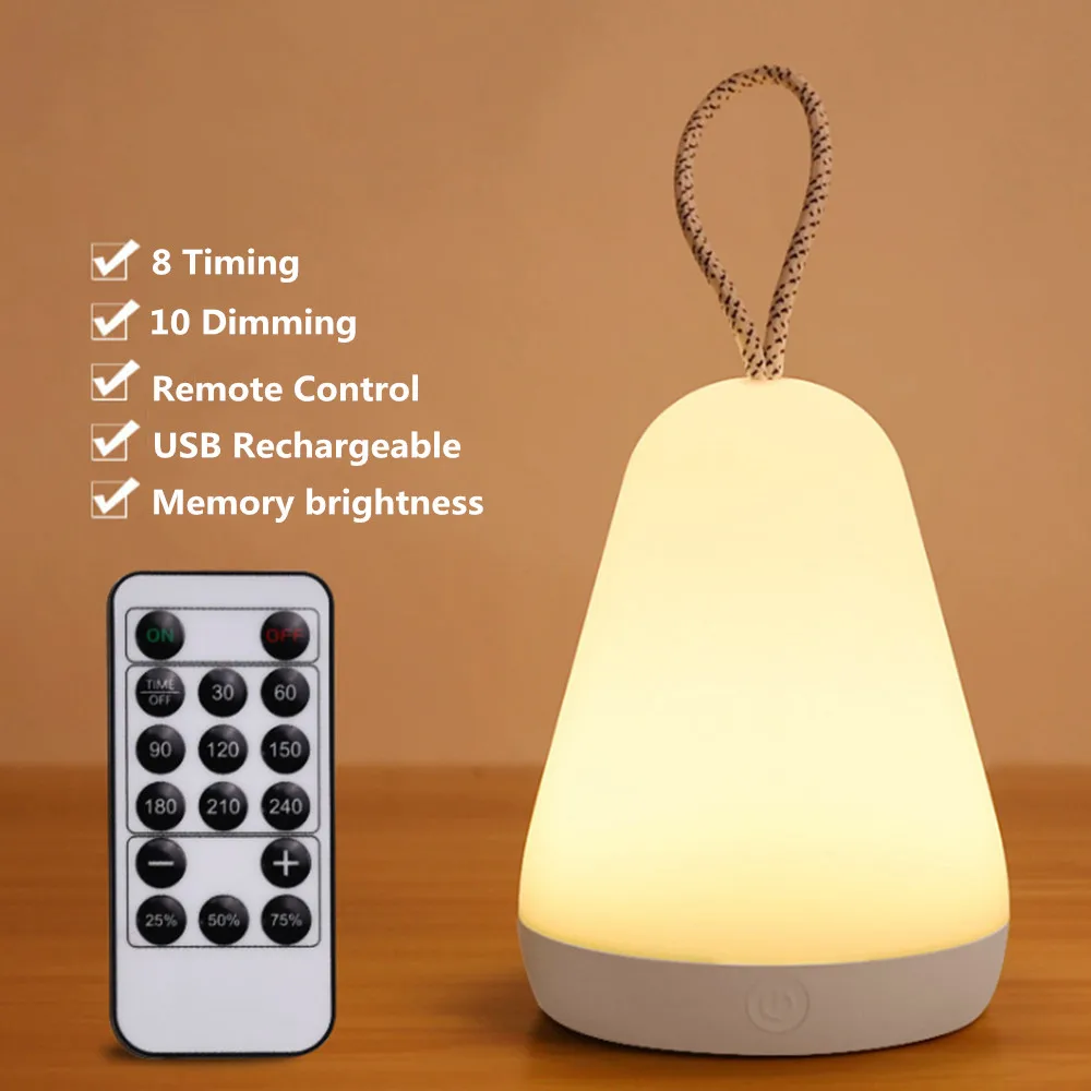 Силиконовые настольная лампа Портативный светодиодный Ночной светильник дистанционного Управление затемнения таймер USB Перезаряжаемые прикроватная лампа для отдыха на открытом воздухе Фонари