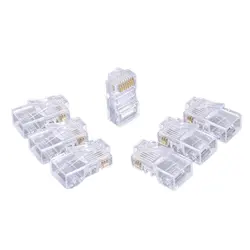 Boîte de 100 pièces RJ45 8P8C Type perforé, tête en cristal Super Six, trou traversant, non blindé, cuivre pur plaqué or 