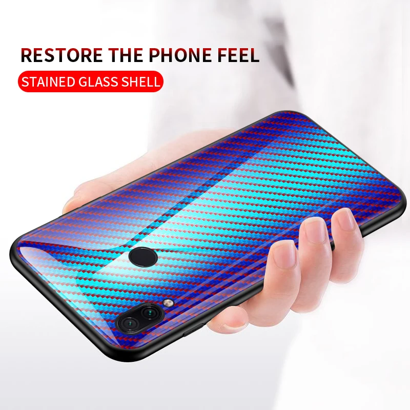 Для xiaomi Redmi note 7 Чехол из углеродного волокна закаленное стекло резиновый чехол для xiaomi Redmi note 7 Pro чехол s Coque Funda чехлы