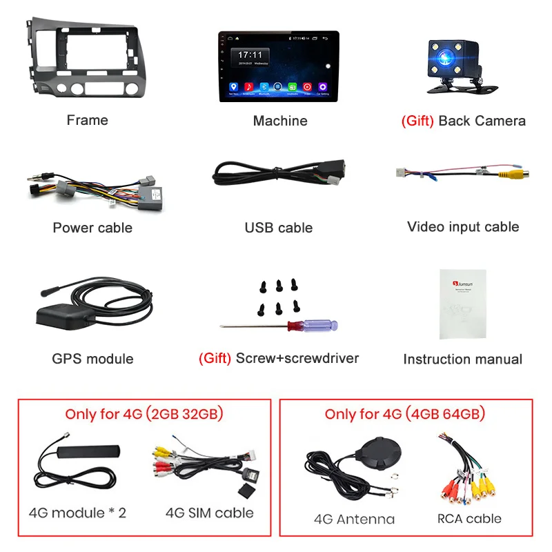 Junsun V1 pro 4G+ 64G CarPlay Android 9,0 DSP для Honda Civic 2006-2011 Автомобильный Радио Мультимедийный видео плеер gps RDS 2 din dvd