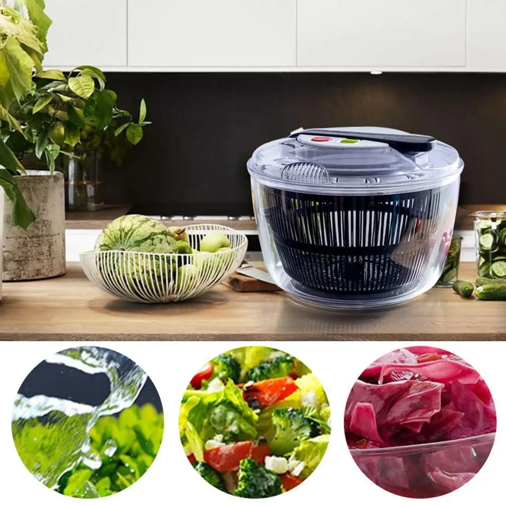 

Hand-Held Salad Bowl Spinner Vegetable Dehydrator Push-Type Safe Basin 5L Fruit Bowl Drain Washing Basket Clear Large-capac T8T5