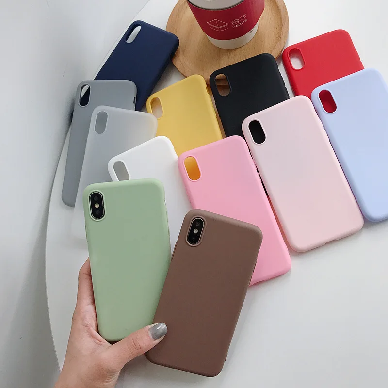 Однотонный матовый цвет ТПУ чехол для телефона анти-осень iphone 7 8 6s 6 plue X XR XS XSmax