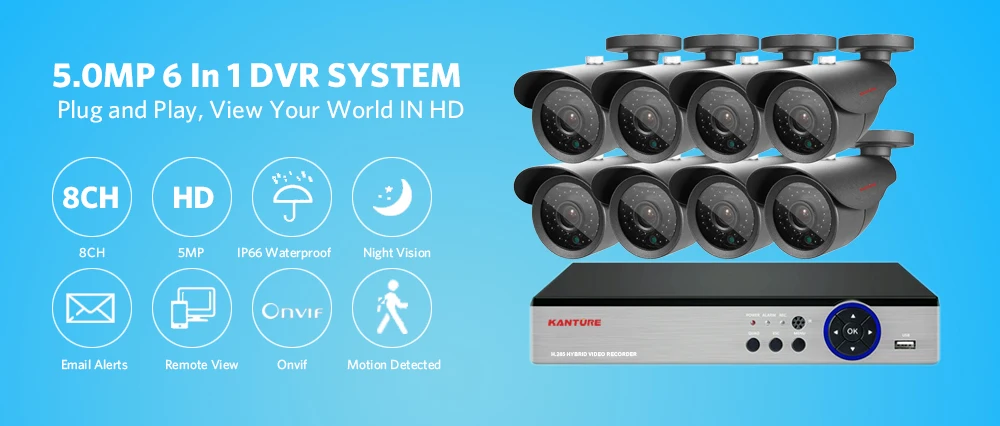 KANTURE h.265+ 8CH 5MP система видеонаблюдения HD 4MP DVR комплект супер 5MP SONY сенсор Открытый IP66 безопасности ночное видение видео камера системы