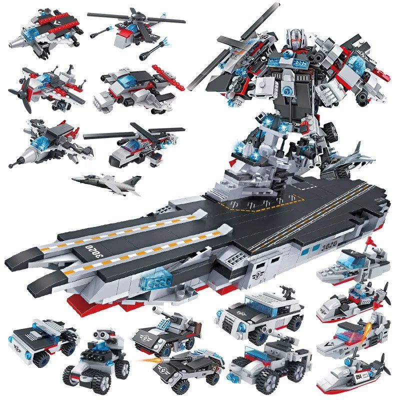 

771pcs Building Blocks 8 In 2 Robot Battleship 18 Styles Airplane Chariot Model Bricks Puzzle Toys for Children Christmas Gifts