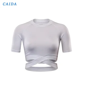 

CAIDA 1 Pc Exposed navel Yoga Tops Shirt Fitness Gym Workout XL Short Sleeve Shirts Tee