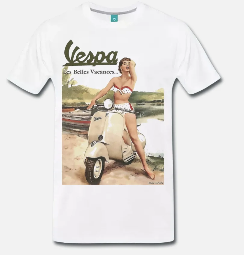 Футболка MAGLIA MEME OMAGGIO VESPA PIAGGIO MODELLI винтажный скутер 5-S-M-L-XL |