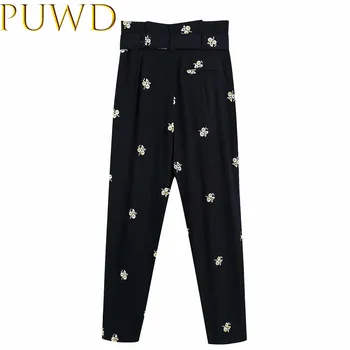 

Fashion women elegant straight trousers 2020 office ladies stylish embroidery long pants female vintage pants girl chic