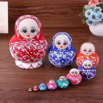 

10pcs Novelty Wood Russian Nesting Matryoshka Dolls Set Painted Toy Decor