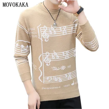 

Fashion Autumn Winter New Sweater Men Knit Pullover Men Thick Sweater Male Long Sleeve Sweater Man Musical Note Jumpers Pull Men