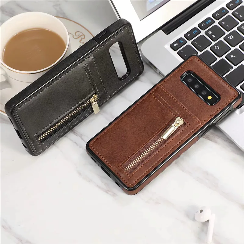 

For Samsung Galaxy S10 E Vintage Leather Card Case Back Cover Samsung Galaxy S10 Plus S9 S8 Plus Note 9 8 Coque Zip Wallet
