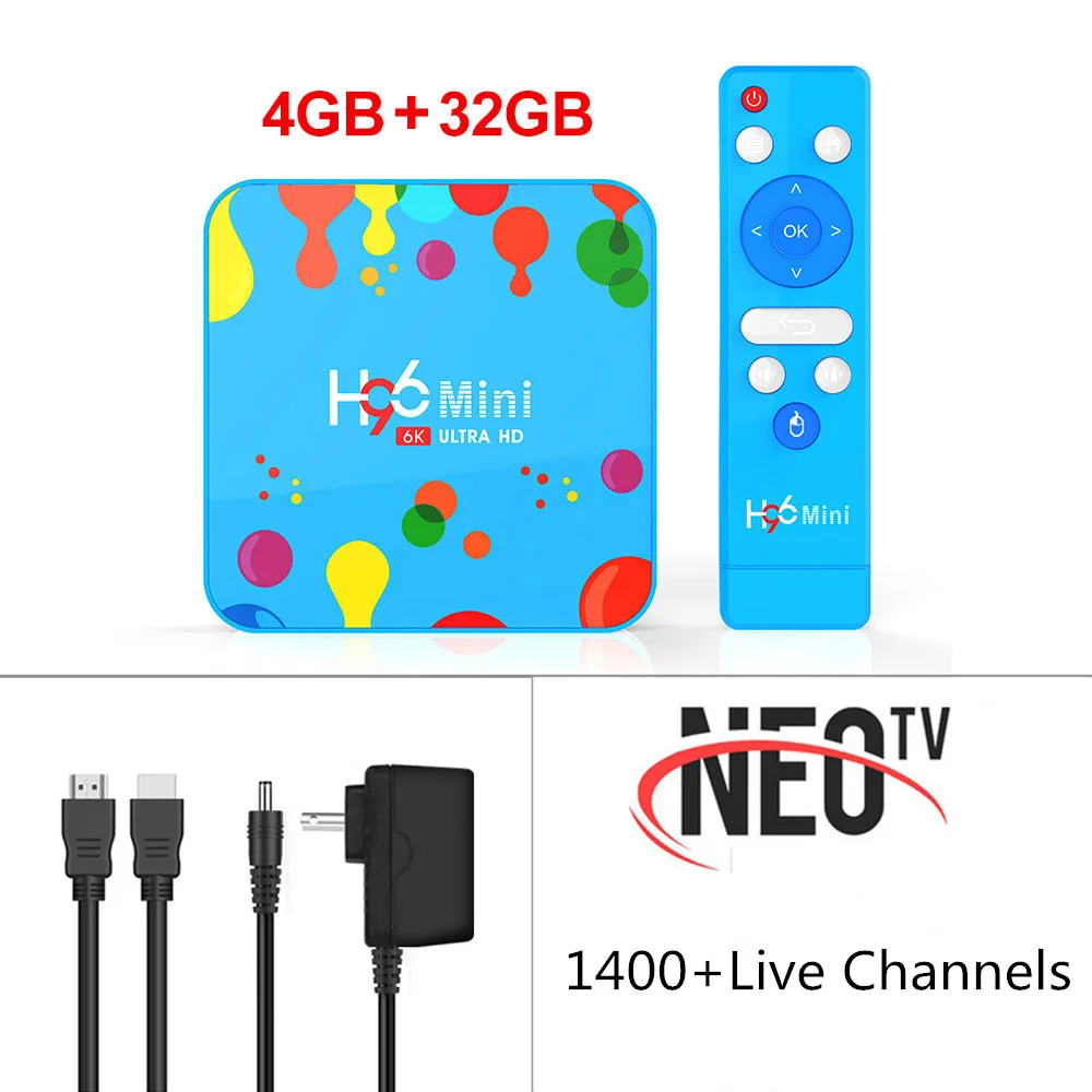 H96 Мини Android 9,0 Smart tv Box 6K H.265 Wifi HD проигрыватель google Youtube телеприставка+ 1 год NEO pro французская IP ТВ подписка - Цвет: 4G 32G With NEO12