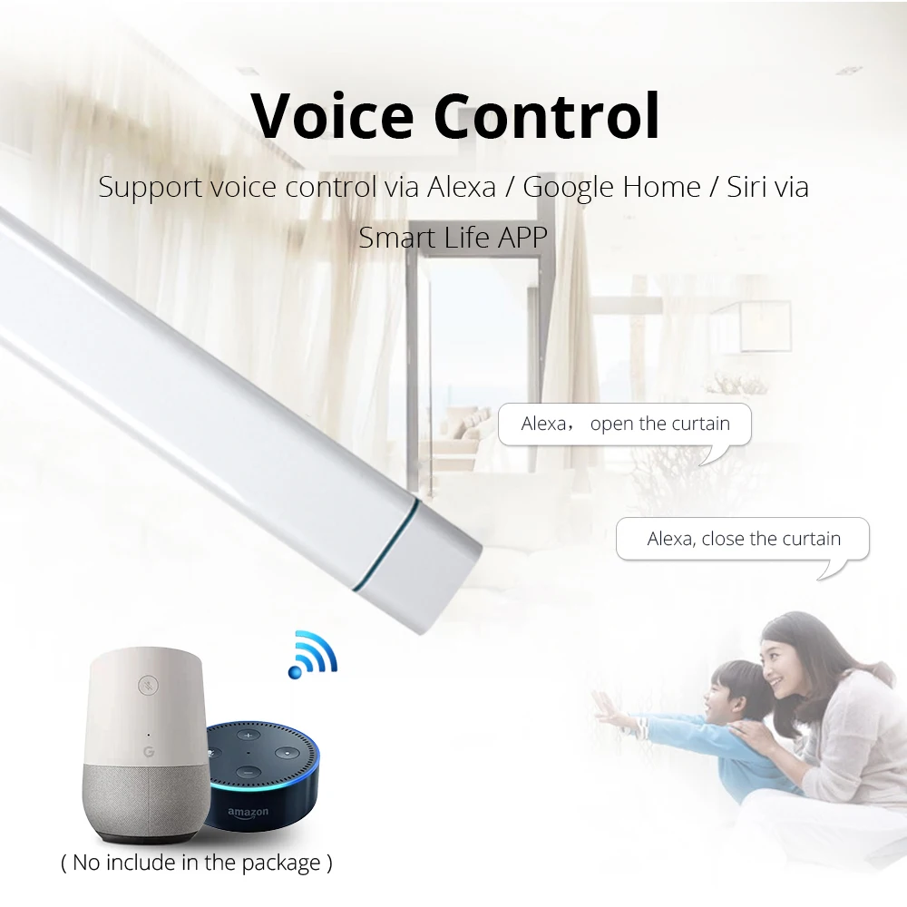US $125.49 Zemismart Wall Mount Ceiling Mount Electric Curtain Double WiFi Tuya APP Alexa Google Assistant  Voice Control Adjustable Track
