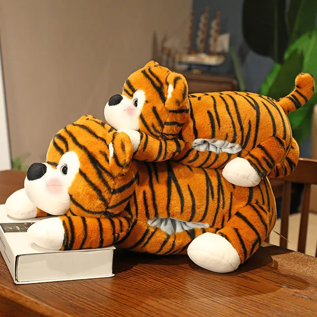Cartoon three-in-one tiger pillow hand cover doll home decoration ornaments baby soothing playmate hand puppet animal plush toy 1