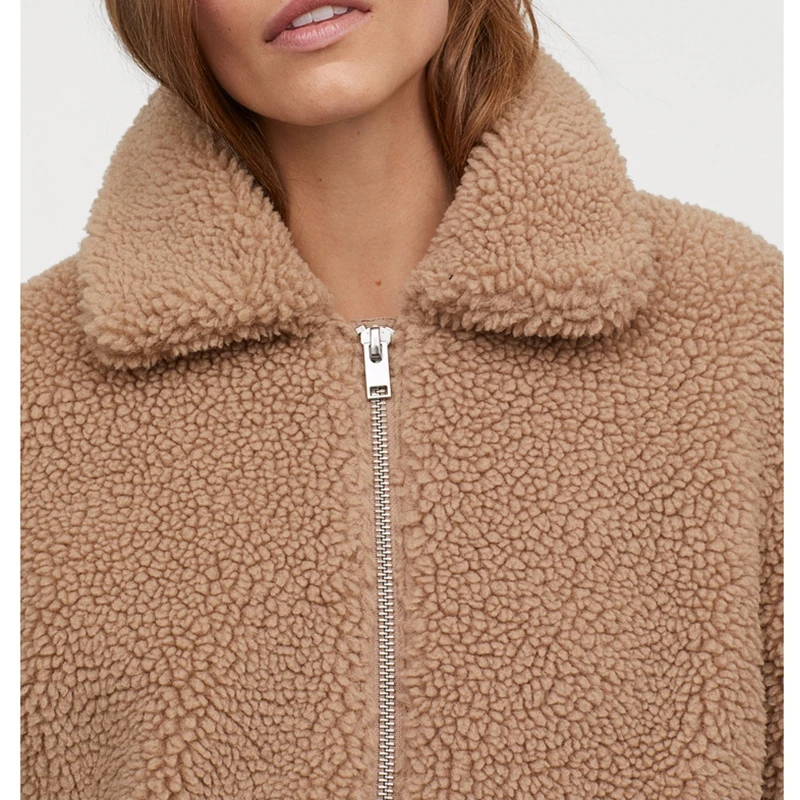 PUWD женская одежда широкий шейный плюш молния теплая куртка пальто и куртки женские