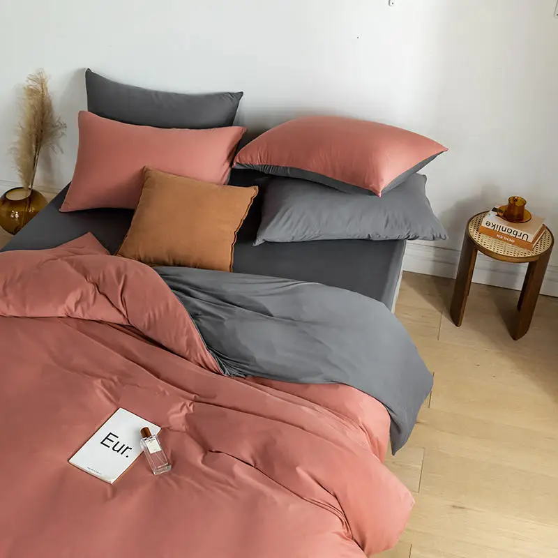

pure Solid color double fight simple Japanese Nordic mix duvet cover bedding sets 4pcs bed sheet queen king size flat fitted