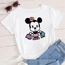 

Harajuku Trendy Women T-shirts Disney Cute Minnie Shopping Print Tee America Pop Instagram Clothes Summer Casual Street Wear