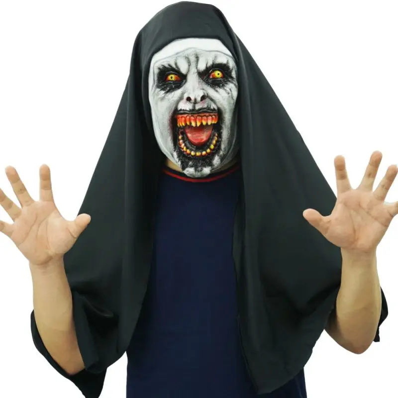 

1PCs Halloween Horror Latex Nun Mask Full Face Covered With Headscarf For Adults And Children Cosplay Prank Props