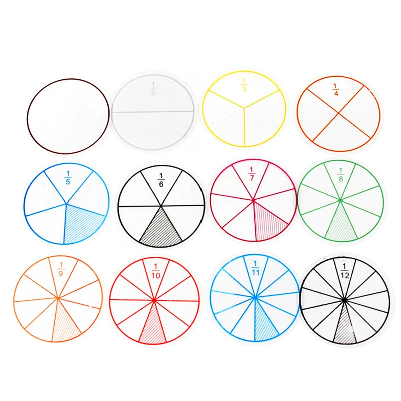 12Pcs Plastic Score Question Demonstrator Round Shaped Addition And Subtraction Instrument Student Fraction Teaching Tool Toy |