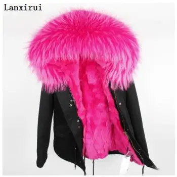 

new fashion women luxurious Large raccoon fur collar hooded coat warm Fox fur liner parkas long winter jacket top quality