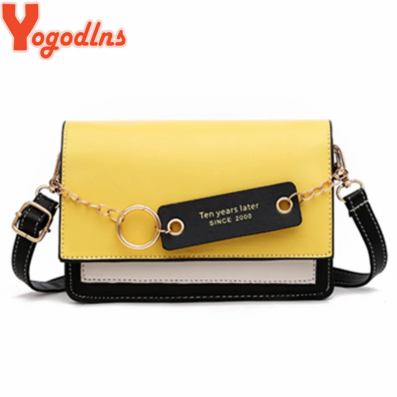 

Yogodlns Contrast Color Flap Handbag for Women Metal Ring Chain Sling Purse Crossbody Shoulder Bags Pack Small Chic Clutch