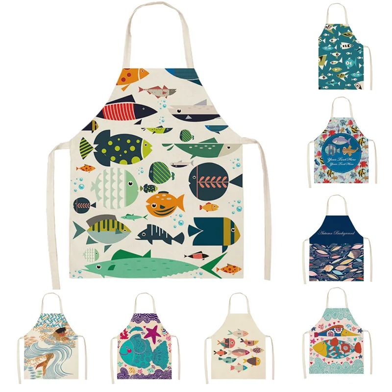 

Women Men Kitchen Aprons Waterproof Cooking oil-proof Fish Cotton Linen Antifouling Home Chef Apron Cleaning 68*55 0037