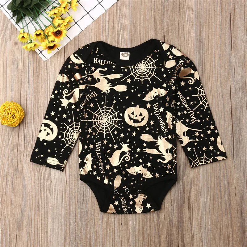 Halloween Baby 0-24M Gold Printed Romper Girls Boys Infant Toddler Child Costume
