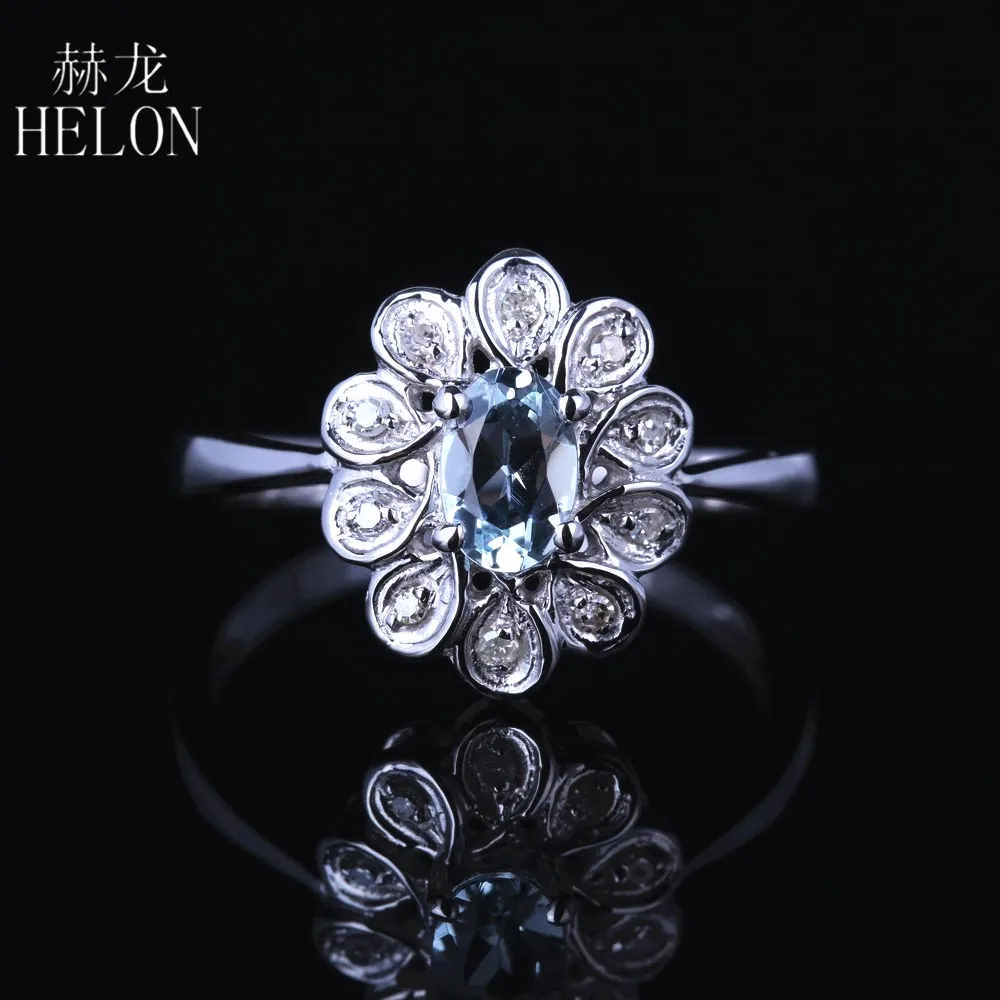 HELON Solid 14K белое золото AU585 безупречный Овальный Натуральный аквамарин бриллианты