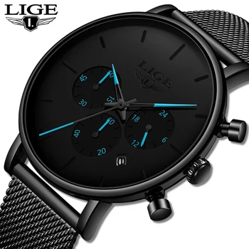 

Mens Watches LIGE Top Brand Luxury Ultra Thin Date Clock Male Steel Strap Casual Quartz Waterproof Watch Men Sport Wrist Watch