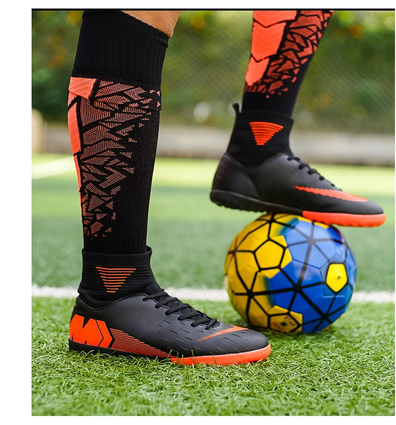 Уличная Мужская футбольная обувь для мальчиков футбольные ботинки высокие ботильоны детская Шипованная обувь тренировочная спортивная обувь унисекс длинные шипы обувь для футзала