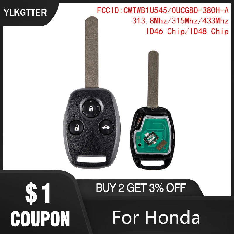 YLKGTTER Автомобильный ключ с дистанционным управлением для Honda Accord CR V Fit City Jazz Odyssey
