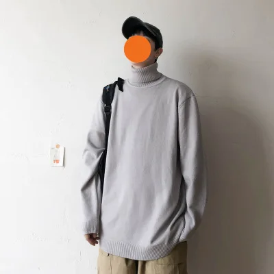 Light Gray Мужские пуловеры с высоким воротом, новые зимние одноцветные свободные модные повседневные высококачественные теплые хлопковые мужские вязаные свитера с высоким воротом, M-3XL - Цвет: Light Gray