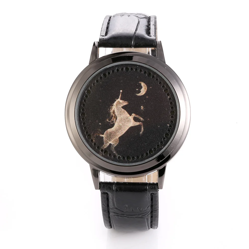 

Creative New Trend LED Touch Screen Watch Leather Belt Unicorn Touch Control Table Students Men And Women Couples Genuine Leathe