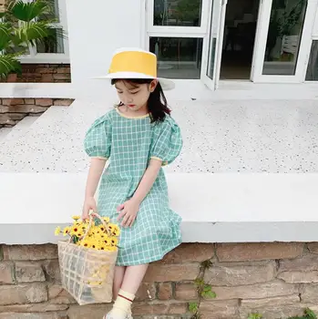 

2020 new girls plaid dress summer cotton fashion girls dresses 2-7 years HV366