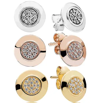 

Authentic 925 Sterling Silver Earring Rose Gold Signature WIth Crystal Stud Earring For Women Wedding Gift Fine Jewelry