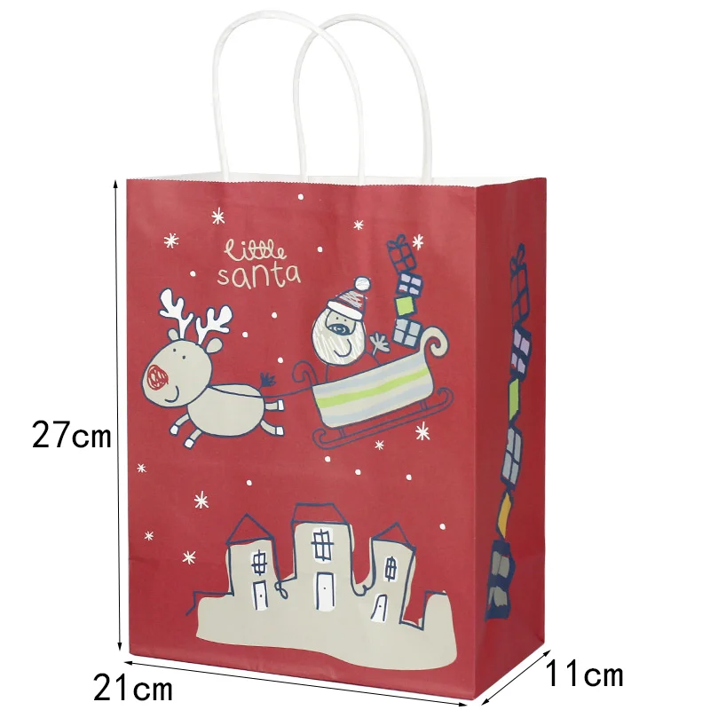 10pcs Christmas Paper Gift Bags Cute Shopping Bags With Handle Xmas Elk Snowflake Cookie Biscuit Candy Gift Packaging Bags