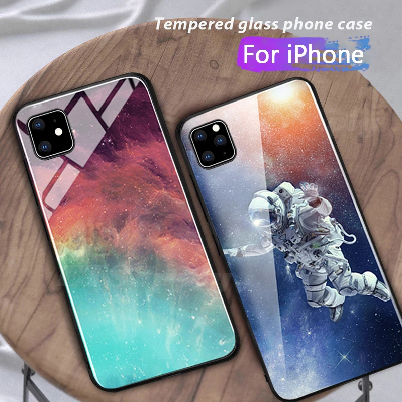 Auroras для iPhone 11 Pro Чехол астронавт в космосе окрашенный закаленное стекло