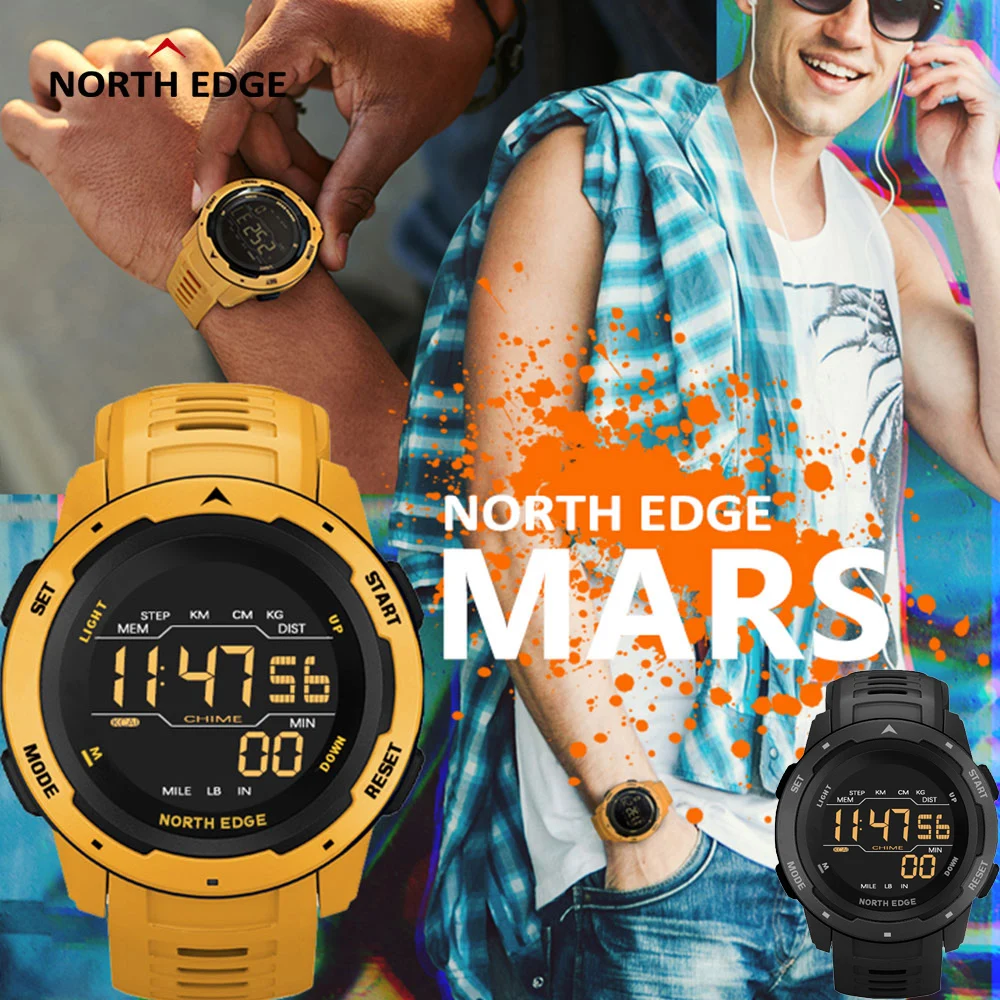 

Gift Soft Film Original NORTH EDGE Men Digital Watch Dual Time Pedometer Alarm Clock Waterproof 50M Military Men's Sports Watch