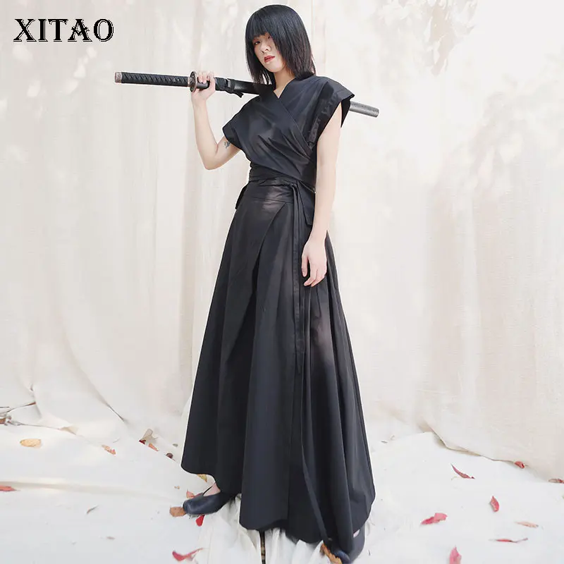 

XITAO Black High Waist Skirt Fashion New Women 2020 Spring Irregular Vintage Pleated Casual Style Minority Loose Skirt XJ4328