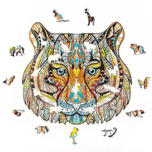 Puzzle en bois 3D tigre féroce pour enfants, jouet éducatif, assemblé, bricolage, décoloration animale, 400g, offre spéciale