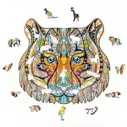 Venda quente 3d quebra cabeça de madeira feroz tigre crianças brinquedo educacional heteromórfico animal descoloração montado brinquedo diy 400g jigsaw
