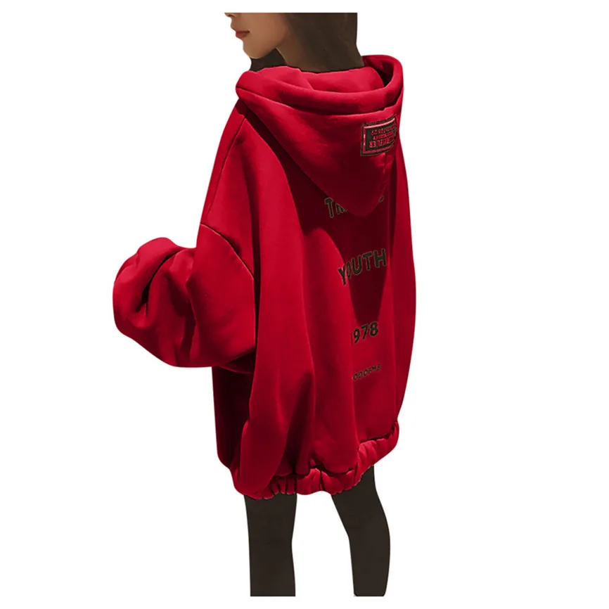 Autumn Winter Hoodies Women's Loose Large Size Zipper Letter Print Thickening Plus Sweatshirt Female Casual Coat - Цвет: Red