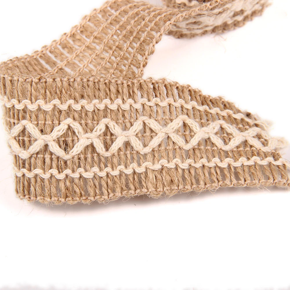 

2m Natural Jute Burlap Hessian Jute Ribbon Twine Flower Pattern Wedding Party Supplies Burlap Ribbon DIY Burlap Rope Craft