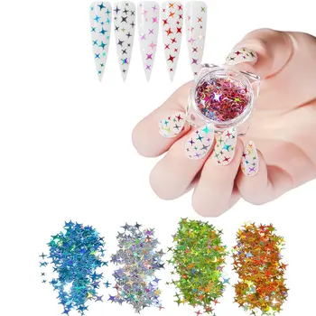 

CHNRMJL 12Colors/set Holografic Four star Nail Sequins Paillette Tips Miexed Size UV Gel DIY Nails Art Glitter Fakes Decorations
