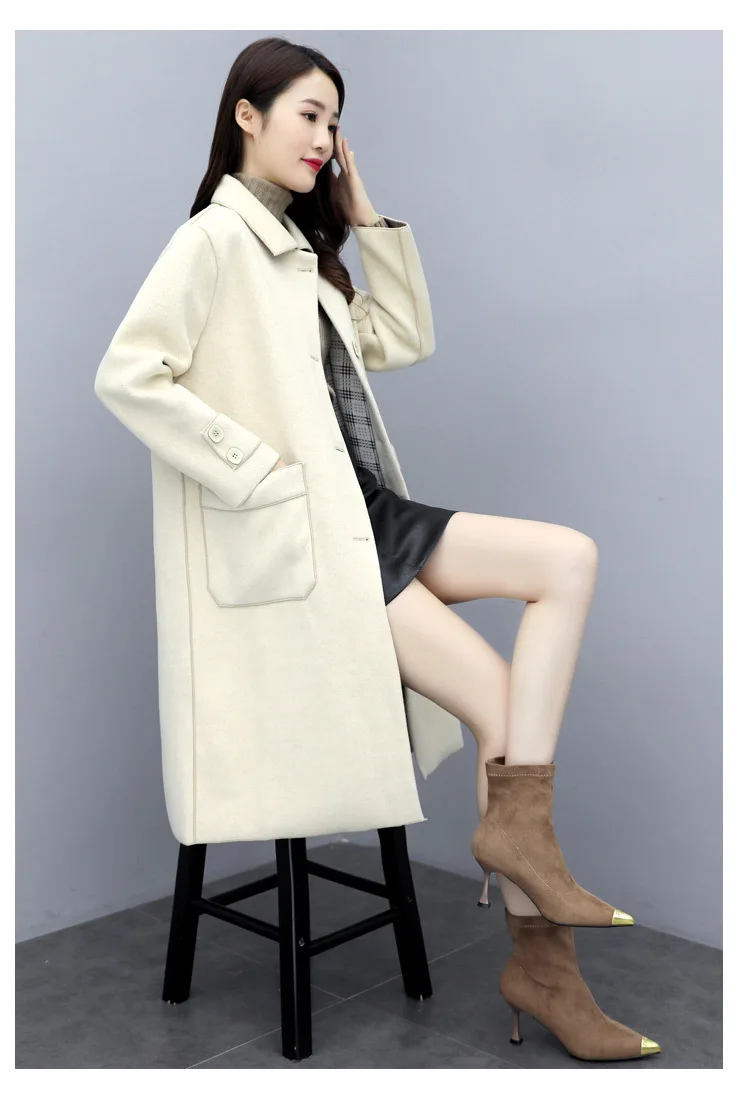 Autumn Single Breasted Long Sleeve Plaid Double-faced Woolen Goods Non-Lining Cloth Woolen Jacket Overcoat Women's