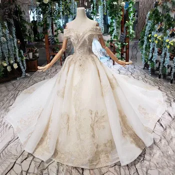 

Luxury Wedding Dresses for Bridal 2019 Puffy Cathedral Royal Train Lace Beading Off Shoulder Corset Elegant Princess Ball Gowns