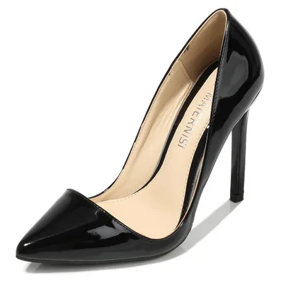 Большие размеры 35-45, 46, 47, новые лакированные кожаные туфли-лодочки модные офисные туфли женские пикантные туфли на высоком каблуке Женская Свадебная обувь для вечеринок - Цвет: Черный