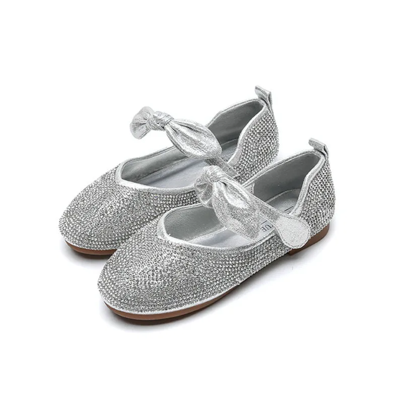 

Silver Black Pink Kids Baby Rhinestone Shoes Children Wedding Party Dress Princess Leather Shoes Teens Girl Dance Shoes 2020 New