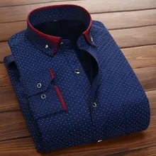 Мужская теплая рубашка с принтом и длинным рукавом, толстая бархатная Повседневная рубашка в полоску/горошек, модная теплая рубашка